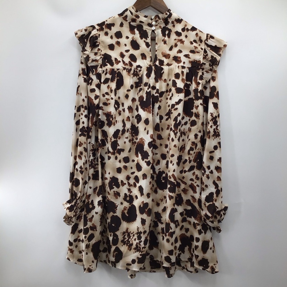 Entro Cow Print Ruffled Long Sleeve Mini Dress - Picture 3 of 16
